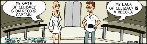 Sev Trek - cartoon spoofs of Star Trek. Copyright 1999 by John Cook.