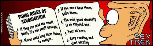 Sev Trek - cartoon spoofs of Star Trek. Copyright 1999 by John Cook.