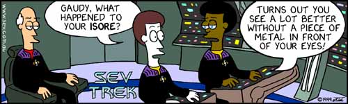 Sev Trek - cartoon spoofs of Star Trek. Copyright 1997-1999 by John Cook.