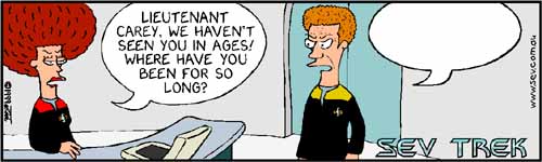 Write Your Own Sev Trek Competition - cartoon spoofs of Star Trek. Copyright 1999 by John Cook.