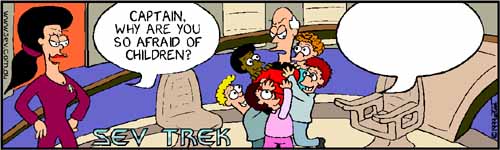 Write Your Own Sev Trek Competition - cartoon spoofs of Star Trek. Copyright 1999 by John Cook.