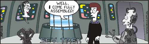 Sev Trek - cartoon spoofs of Star Trek. Copyright 1997 by John Cook.