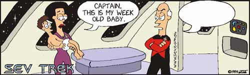 Sev Trek - cartoon spoofs of Star Trek. Copyright 1997 by John Cook.