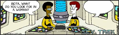 Write Your Own Sev Trek Competition - cartoon spoofs of Star Trek. Copyright 1999 by John Cook.
